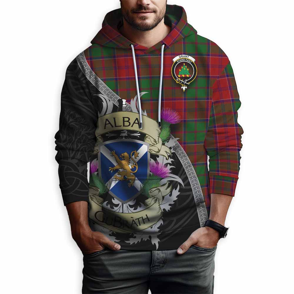 Tartan Vibes Clothing Grant Tartan Family Crest Hoodie Lion Rampant Royal Thistle Shield Celtic Inspired