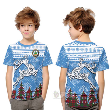 Grant Clan Christmas Kid T-Shirt Celtic Reindeer Style