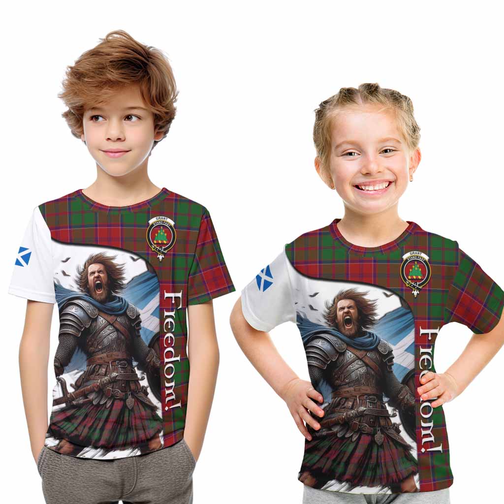 Tartan Vibes Clothing Grant Crest Tartan Kid T-Shirt Inspired by the Freedom of Scottish Warrior