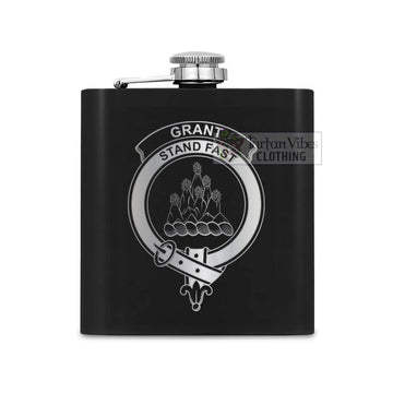 Tartan Vibes Clothing Grant Crest Hip Flask Set 7oz Black Stainless Steel with A Gift Box
