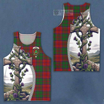 Grant Tartan Men's Tank Top with Family Crest and St. Andrew's Cross Accented by Thistle Vines