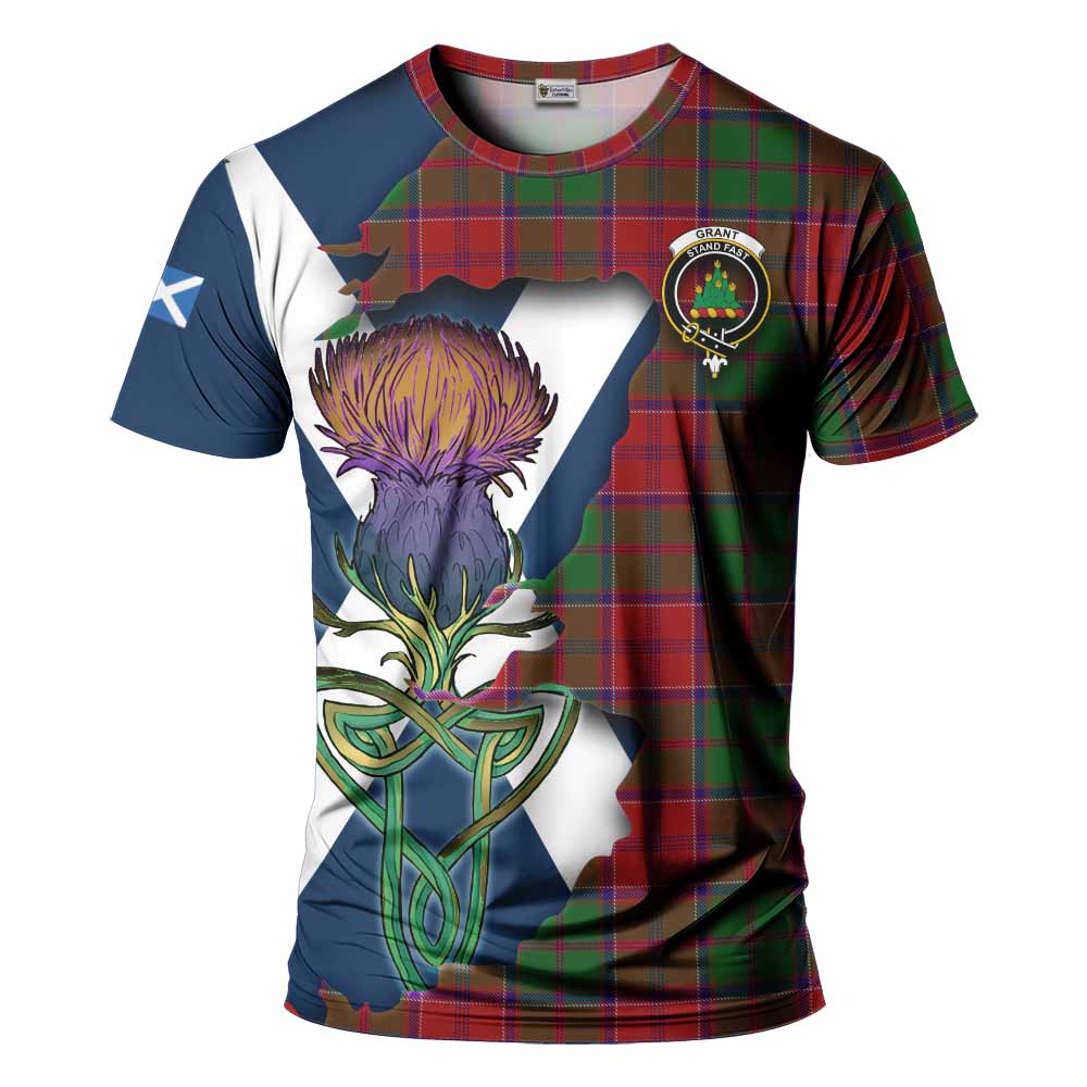 Tartan Vibes Clothing Grant Tartan Family Crest T-Shirt Scottish Thistle Celtic Inspired