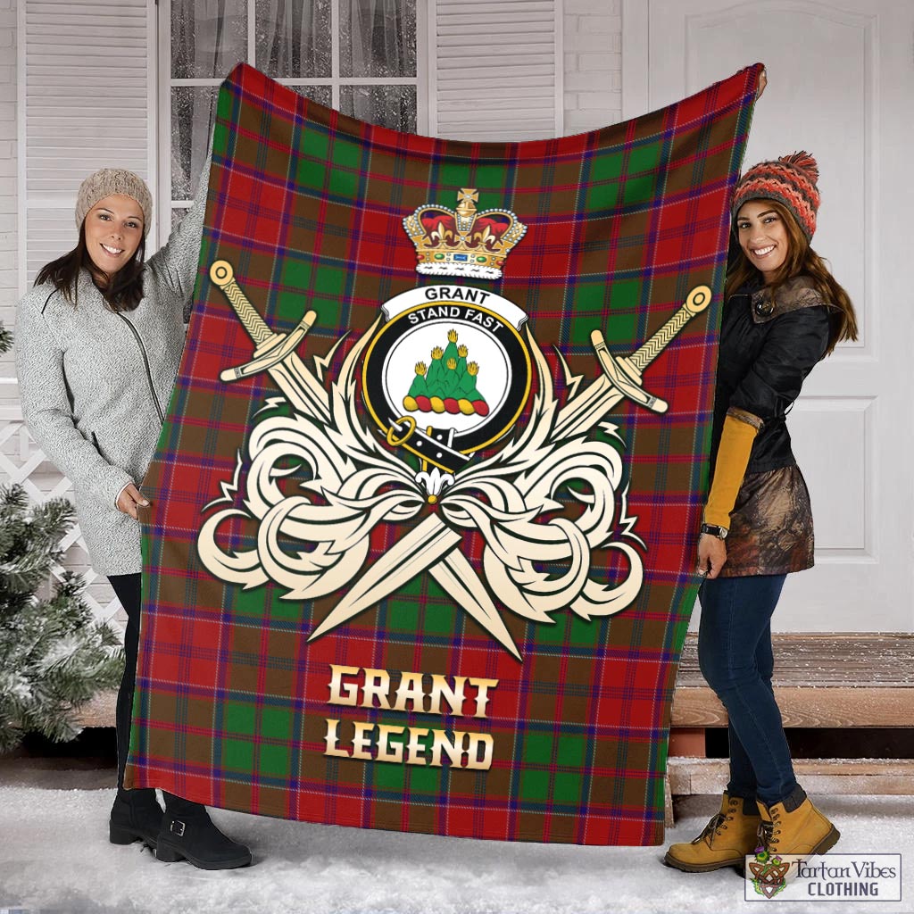 Tartan Vibes Clothing Grant Tartan Blanket with Clan Crest and the Golden Sword of Courageous Legacy