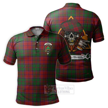 Tartan Vibes Clothing Grant Tartan Polo Shirt with Family Crest and Bearded Skull Holding Bottles of Whiskey