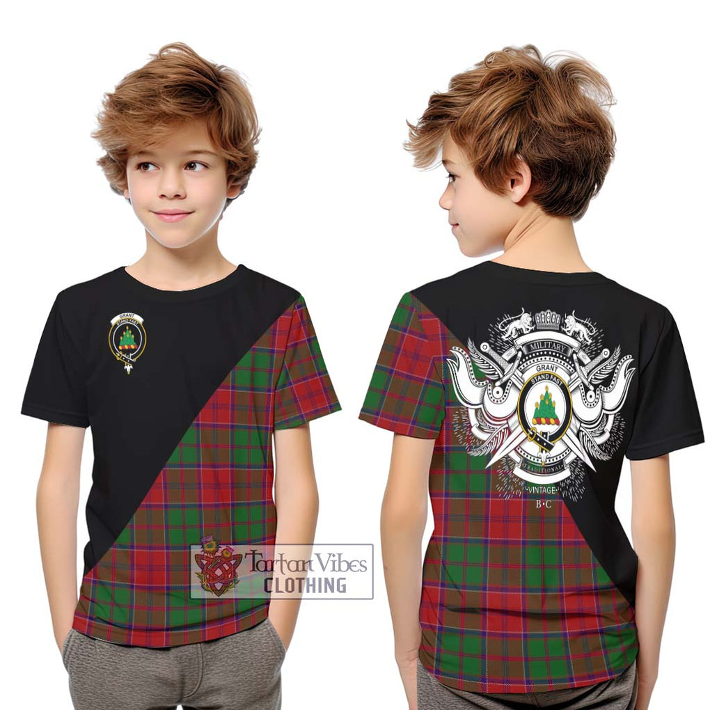 Grant Tartan Kid T-Shirt with Family Crest and Military Logo Style Youth XL Size14 - Tartanvibesclothing Shop