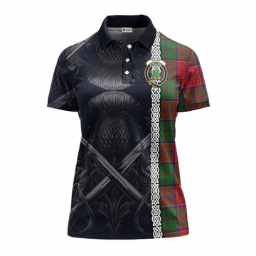 Tartan Vibes Clothing Grant Tartan Women's Polo Shirt with Family Crest Cross Sword Thistle Celtic Vibes