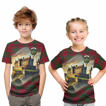 Tartan Vibes Clothing Grant Tartan Family Crest Kid T-Shirt with Scottish Ancient Castle Style