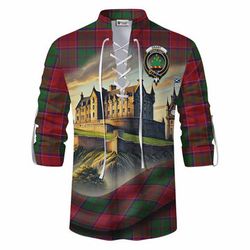 Tartan Vibes Clothing Grant Tartan Family Crest Ghillie Kilt Shirt with Scottish Ancient Castle Style