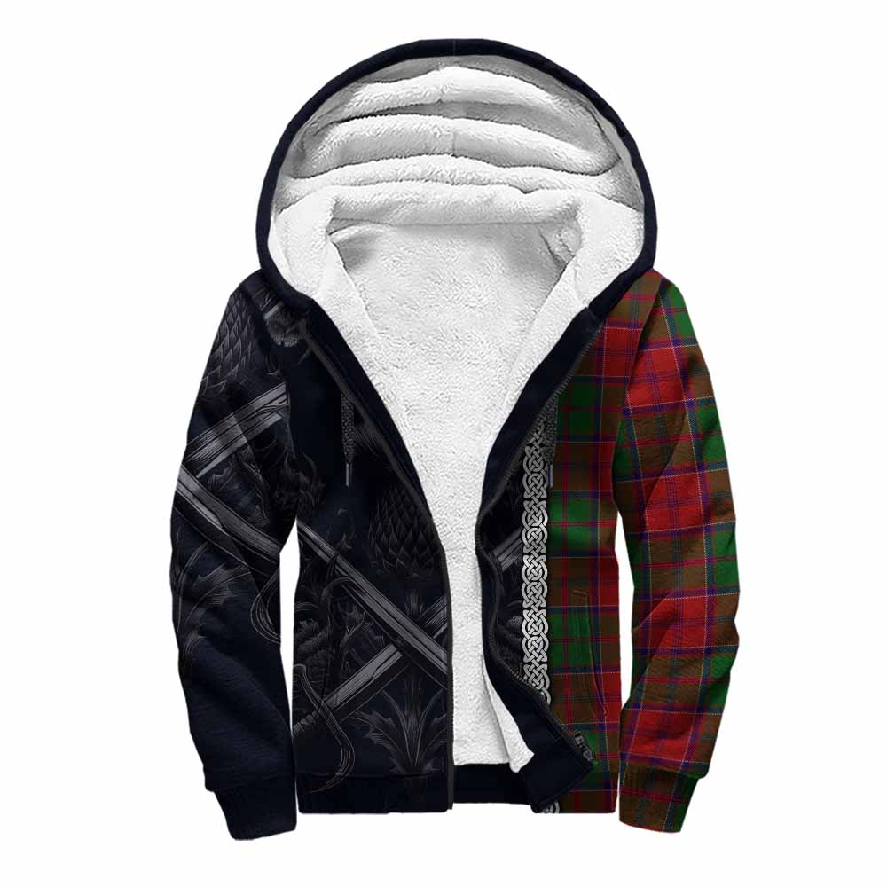 Tartan Vibes Clothing Grant Tartan Sherpa Hoodie with Family Crest Cross Sword Thistle Celtic Vibes