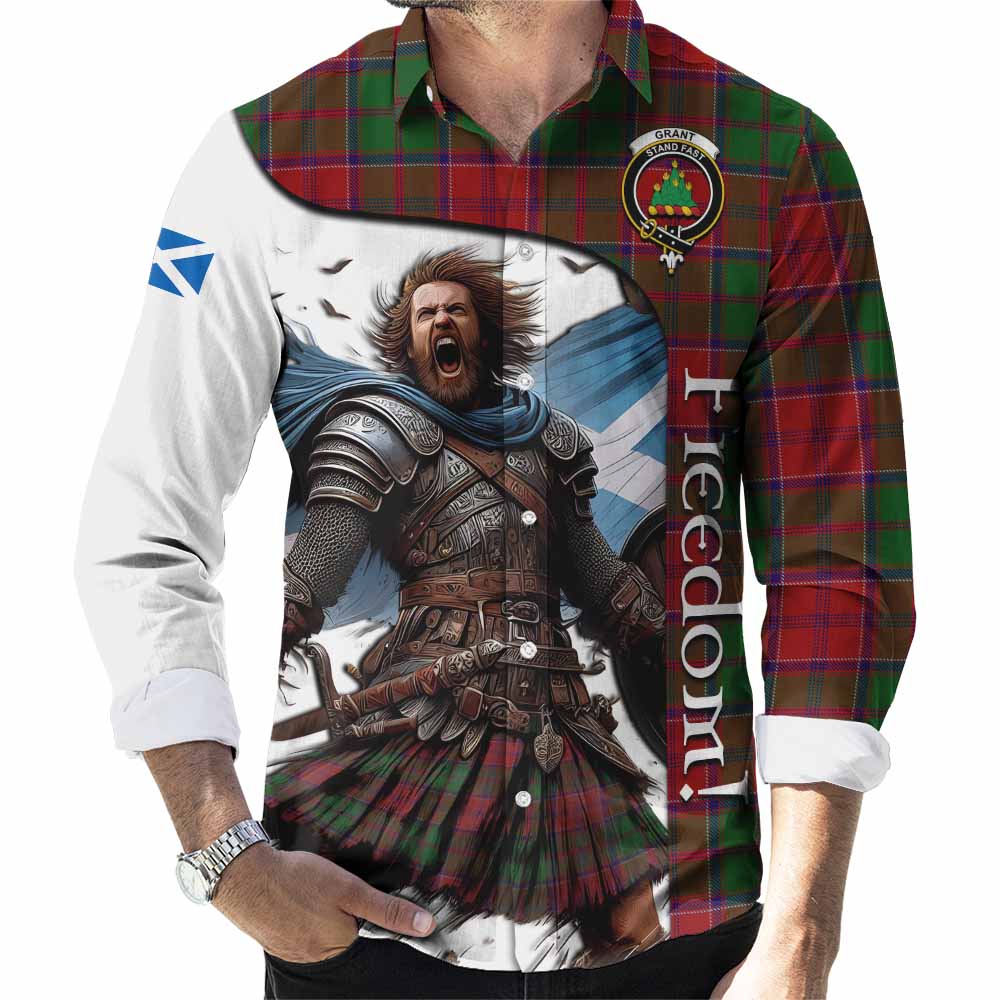 Tartan Vibes Clothing Grant Crest Tartan Long Sleeve Button Shirt Inspired by the Freedom of Scottish Warrior