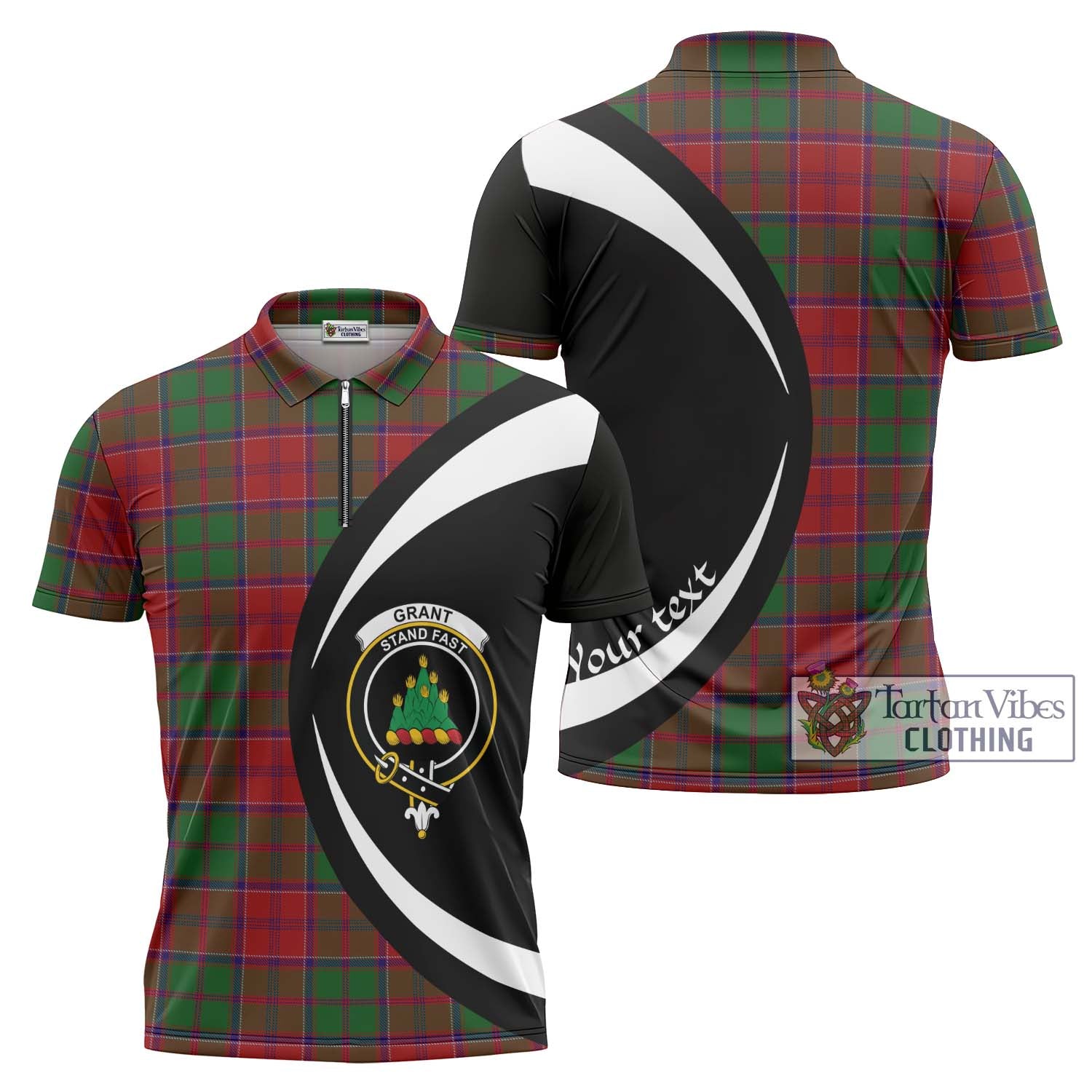 Tartan Vibes Clothing Grant Tartan Zipper Polo Shirt with Family Crest Circle Style