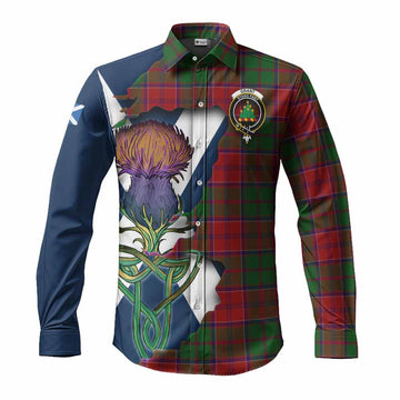 Grant Tartan Family Crest Long Sleeve Button Shirt Scottish Thistle Celtic Inspired