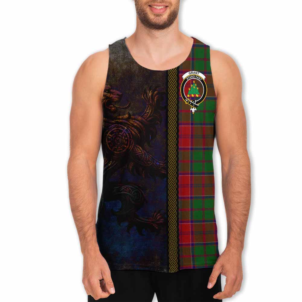 Tartan Vibes Clothing Grant Tartan Family Crest Men's Tank Top Alba Gu Brath Be Brave Lion Ancient Style