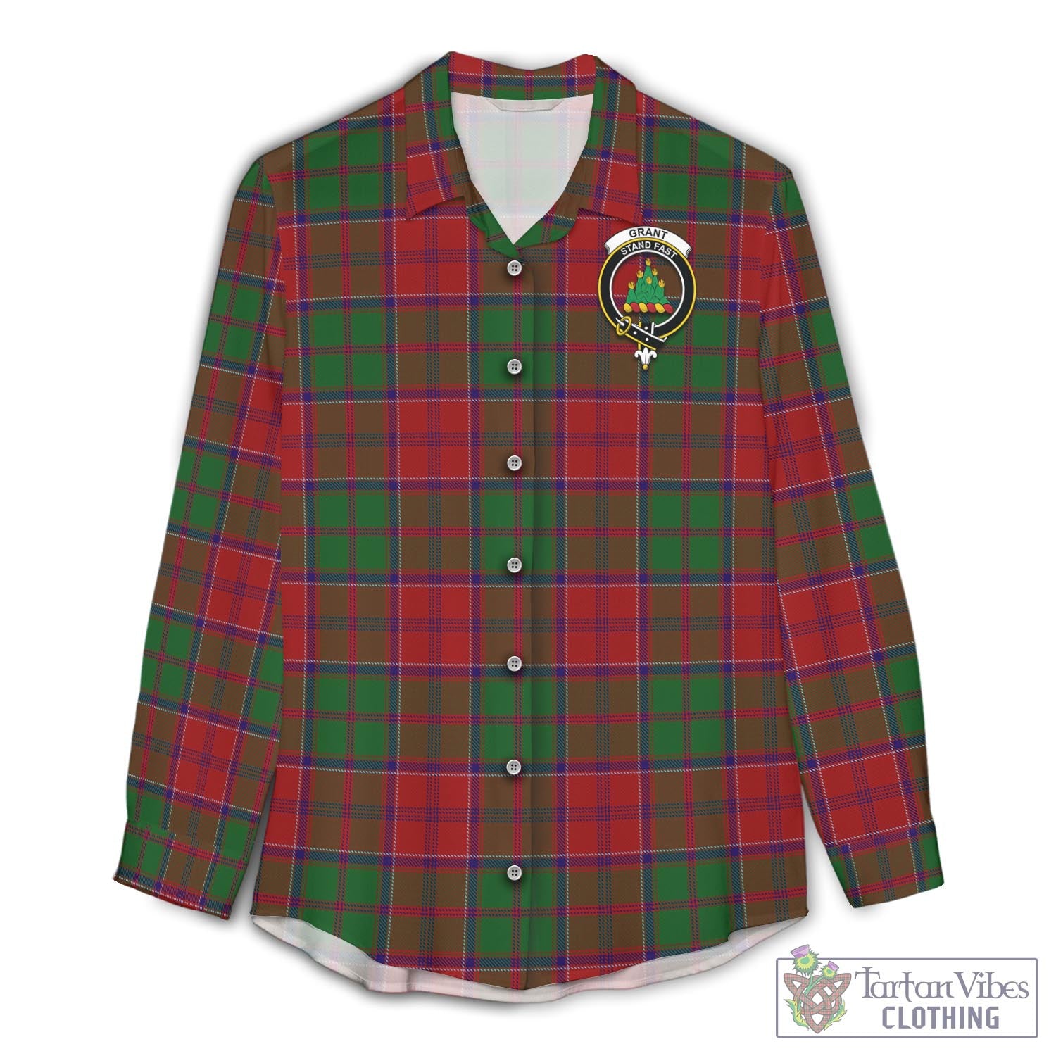 Tartan Vibes Clothing Grant Tartan Womens Casual Shirt with Family Crest