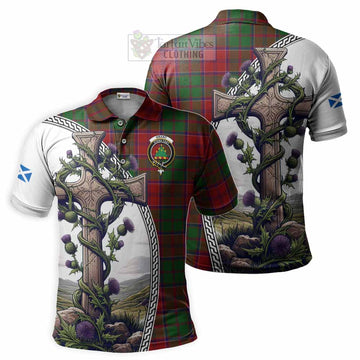 Grant Tartan Polo Shirt with Family Crest and St. Andrew's Cross Accented by Thistle Vines
