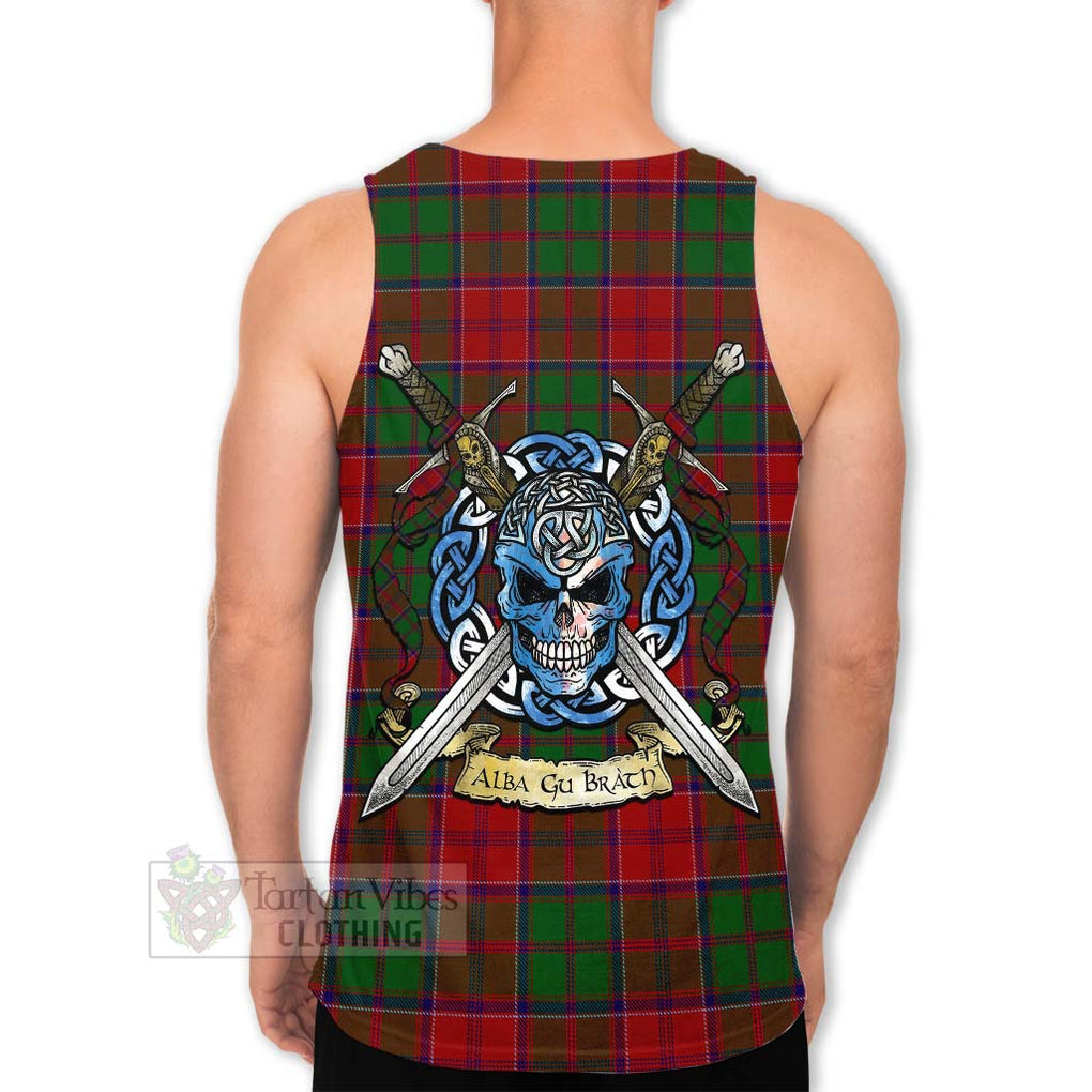 Tartan Vibes Clothing Grant Tartan Men's Tank Top with Family Crest Celtic Skull Style