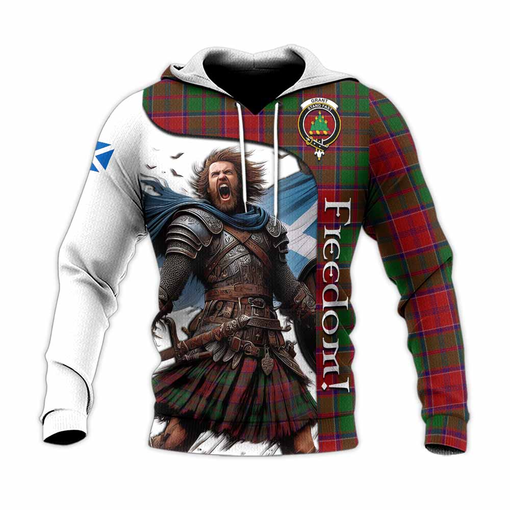 Tartan Vibes Clothing Grant Crest Tartan Knitted Hoodie Inspired by the Freedom of Scottish Warrior