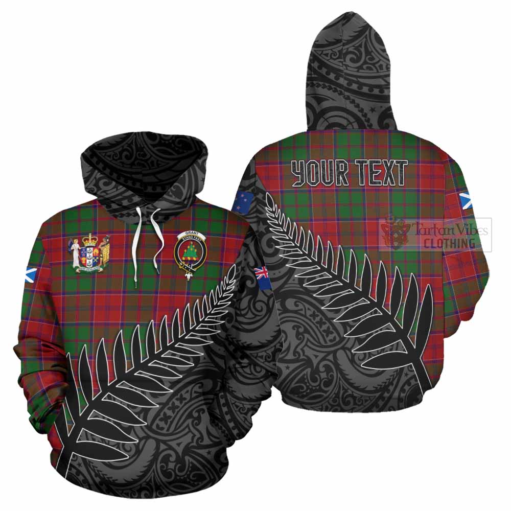 Tartan Vibes Clothing Grant Crest Tartan Hoodie with New Zealand Silver Fern Half Style