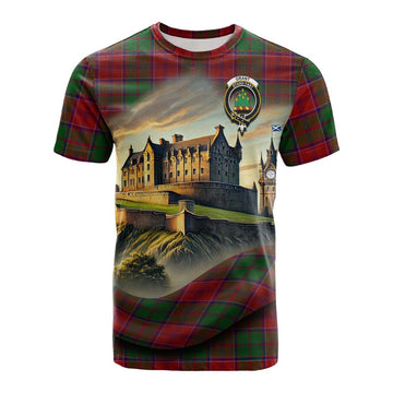 Tartan Vibes Clothing Grant Tartan Family Crest Cotton T-shirt with Scottish Ancient Castle Style