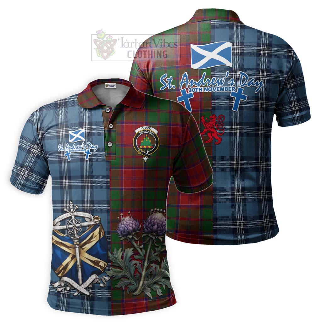 Tartan Vibes Clothing Grant Tartan Polo Shirt Happy St. Andrew's Day Half Tartan Style
