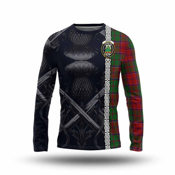 Tartan Vibes Clothing Grant Tartan Long Sleeve T-Shirt with Family Crest Cross Sword Thistle Celtic Vibes