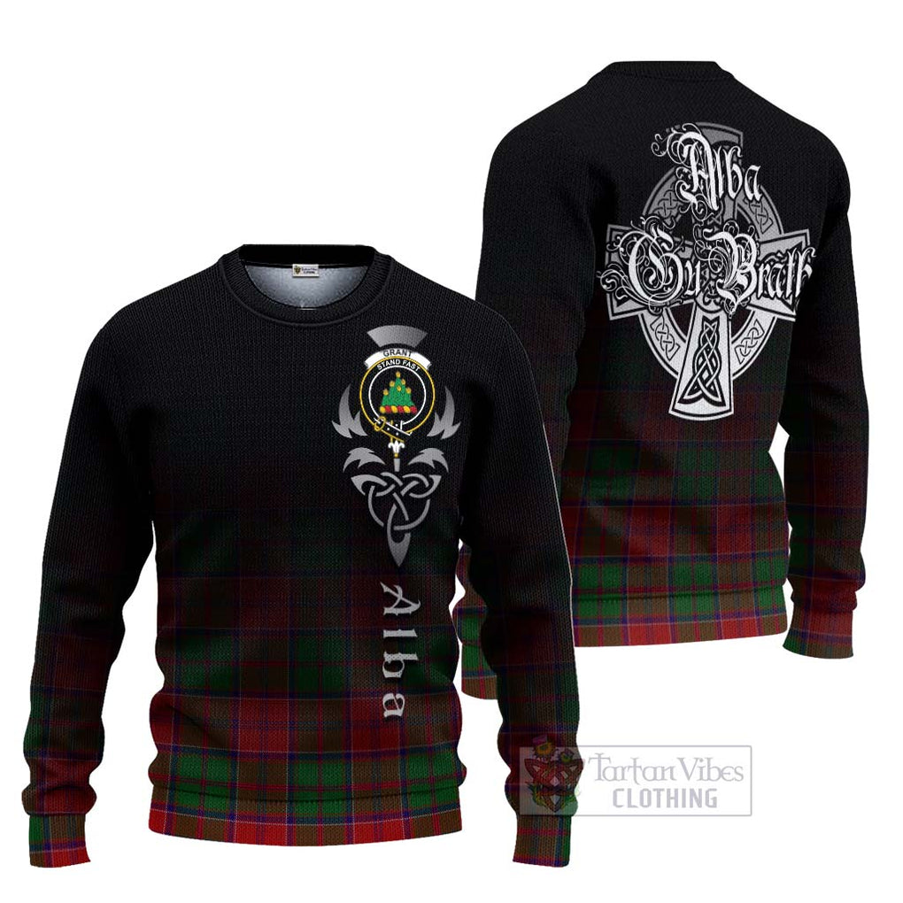 Tartan Vibes Clothing Grant Tartan Knitted Sweater Featuring Alba Gu Brath Family Crest Celtic Inspired