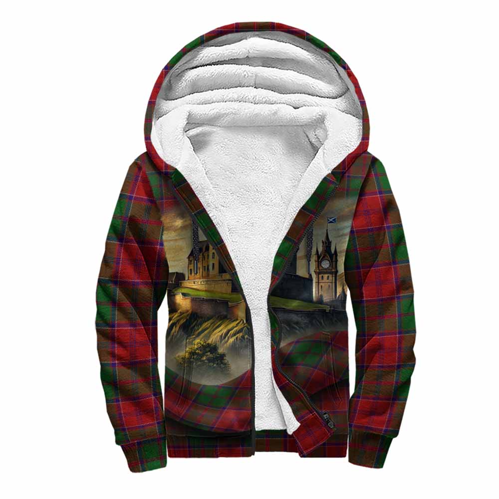 Tartan Vibes Clothing Grant Tartan Family Crest Sherpa Hoodie with Scottish Ancient Castle Style