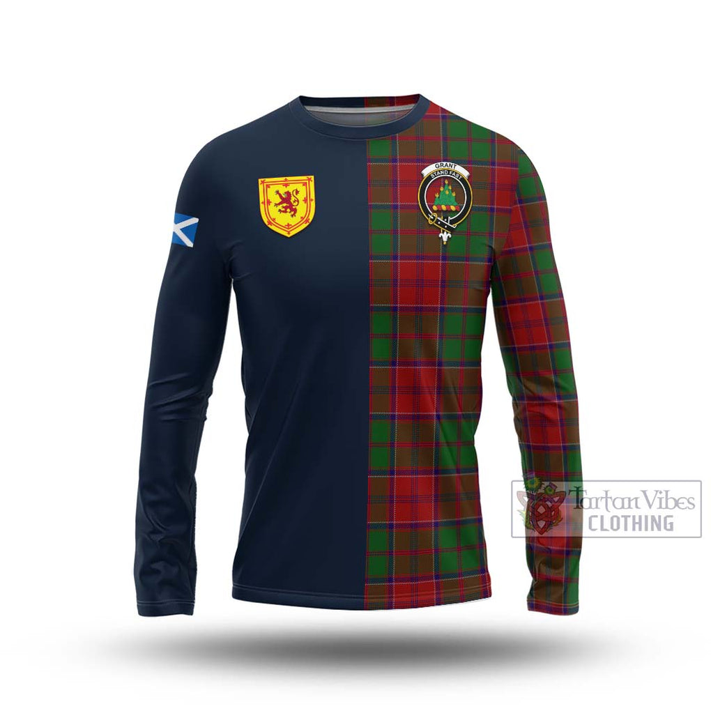 Tartan Vibes Clothing Grant Tartan Long Sleeve T-Shirt with Scottish Lion Royal Arm Half Style