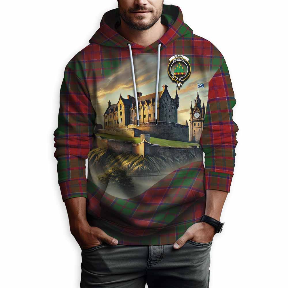 Tartan Vibes Clothing Grant Tartan Family Crest Hoodie with Scottish Ancient Castle Style
