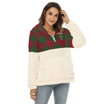Grant Tartan Women's Borg Fleece Hoodie With Half Zip with Family Crest Female - Tartan Vibes Clothing