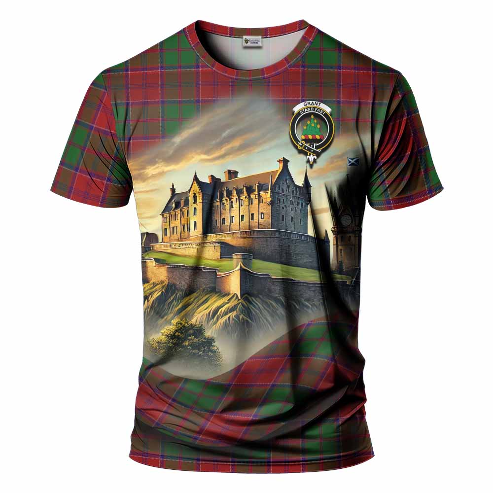 Tartan Vibes Clothing Grant Tartan Family Crest T-Shirt with Scottish Ancient Castle Stype