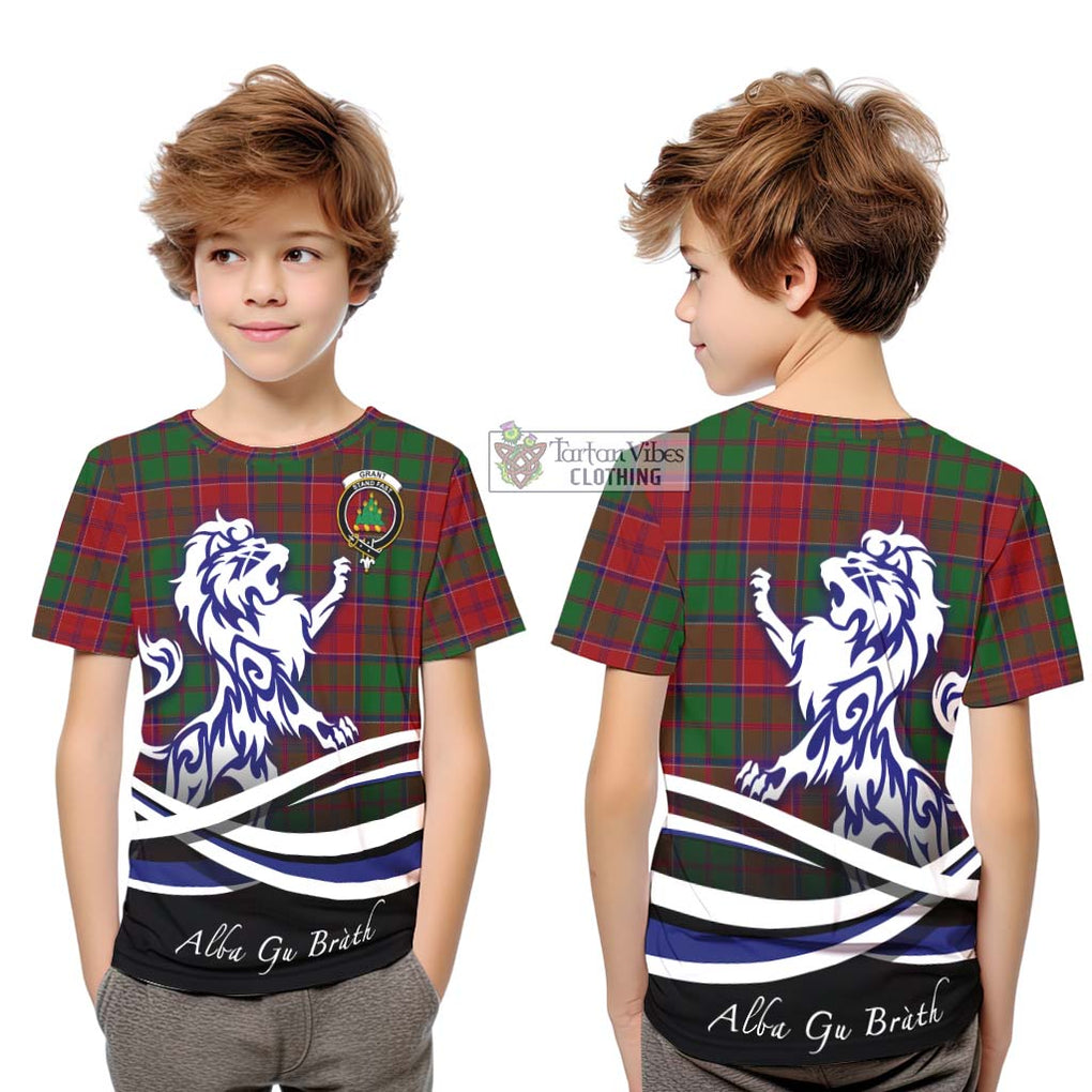 Grant Tartan Kid T-Shirt with Alba Gu Brath Regal Lion Emblem Youth XL Size14 - Tartanvibesclothing Shop