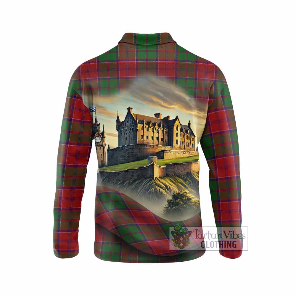 Tartan Vibes Clothing Grant Tartan Family Crest Long Sleeve Polo Shirt with Scottish Ancient Castle Style