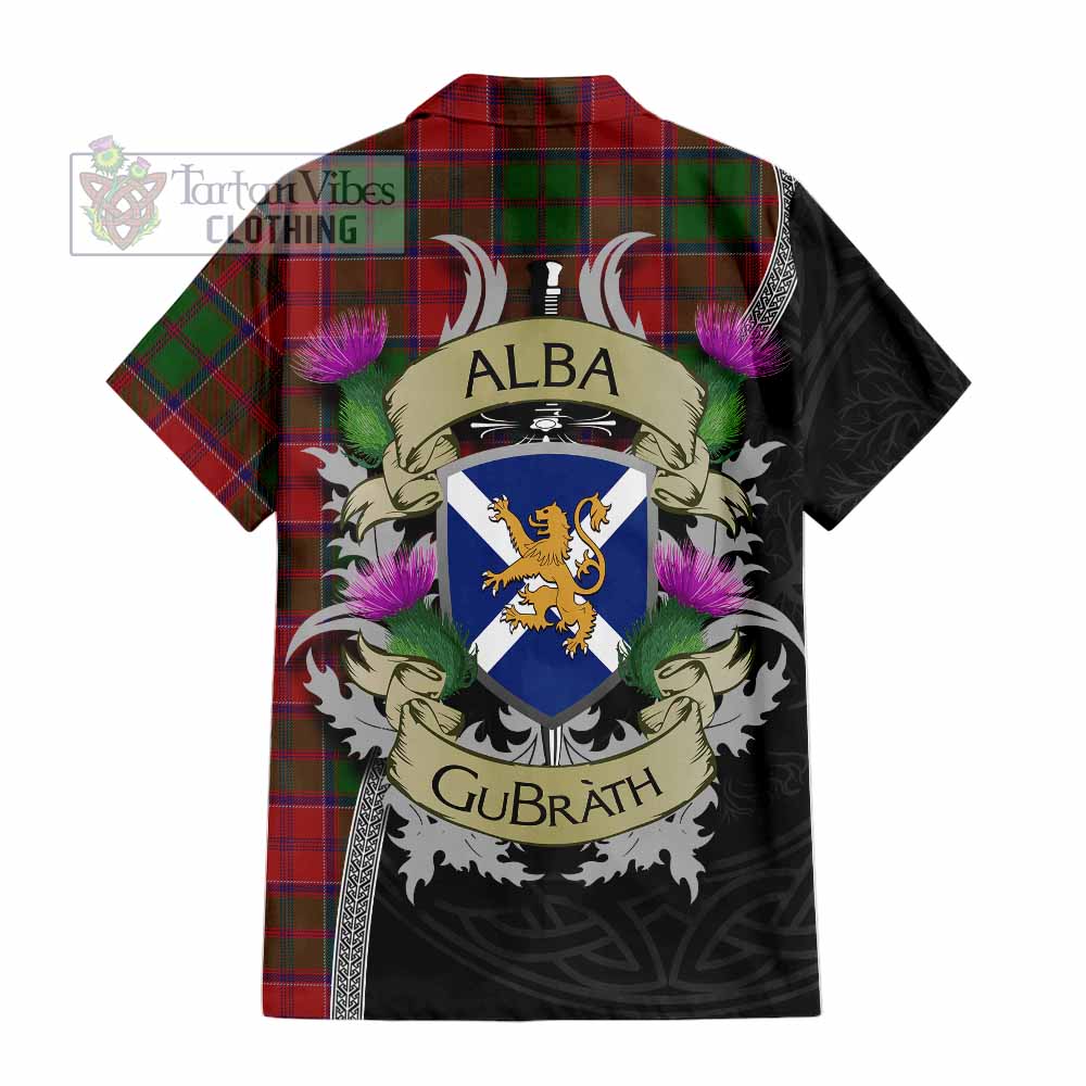Tartan Vibes Clothing Grant Tartan Family Crest Short Sleeve Button Shirt Lion Rampant Royal Thistle Shield Celtic Inspired