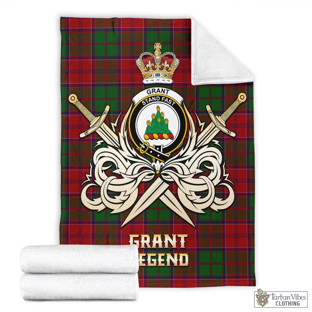 Tartan Vibes Clothing Grant Tartan Blanket with Clan Crest and the Golden Sword of Courageous Legacy