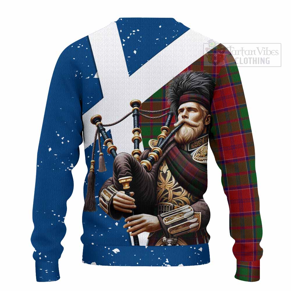 Tartan Vibes Clothing Grant Tartan Knitted Sweater with Family Crest Scottish Bagpiper Vibes