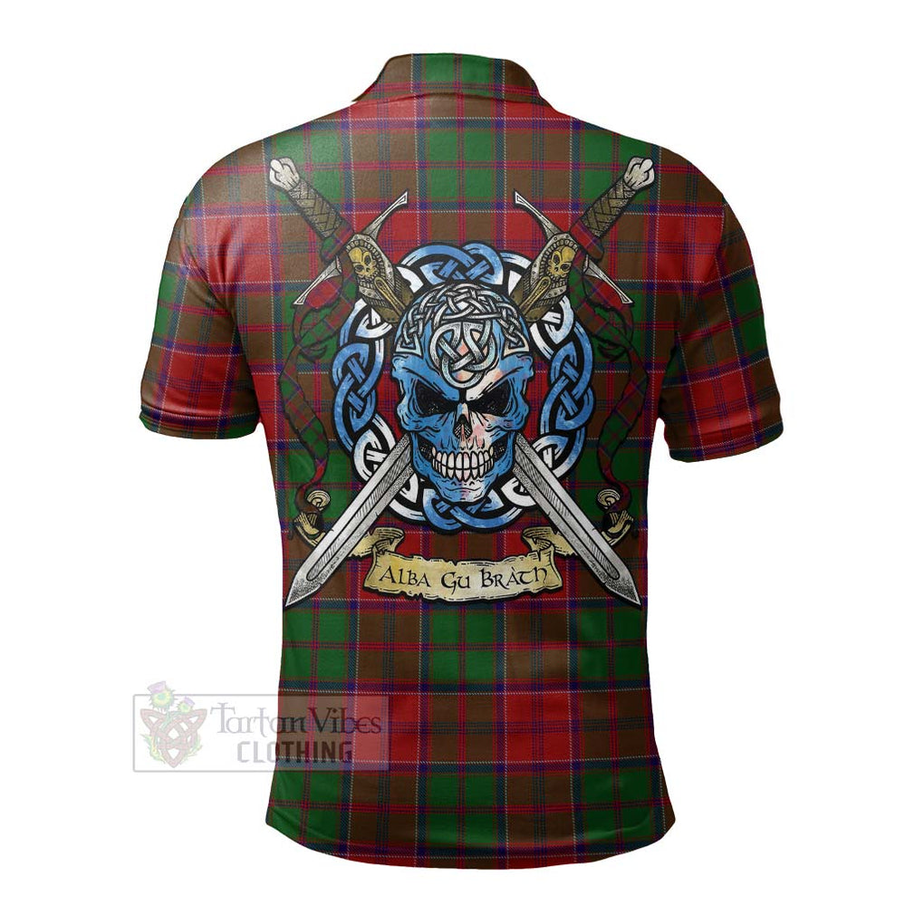 Tartan Vibes Clothing Grant Tartan Polo Shirt with Family Crest Celtic Skull Style