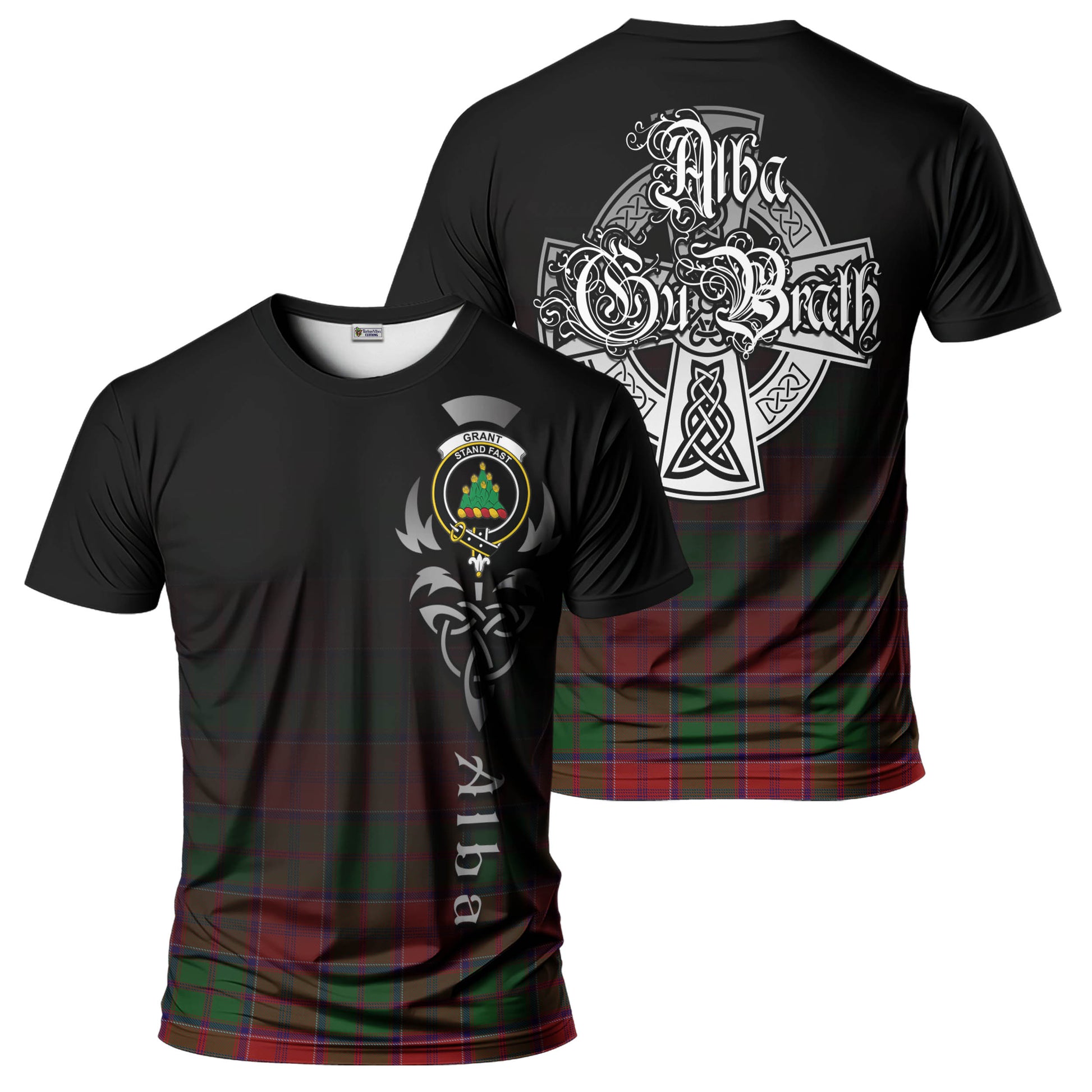 Tartan Vibes Clothing Grant Tartan T-Shirt Featuring Alba Gu Brath Family Crest Celtic Inspired