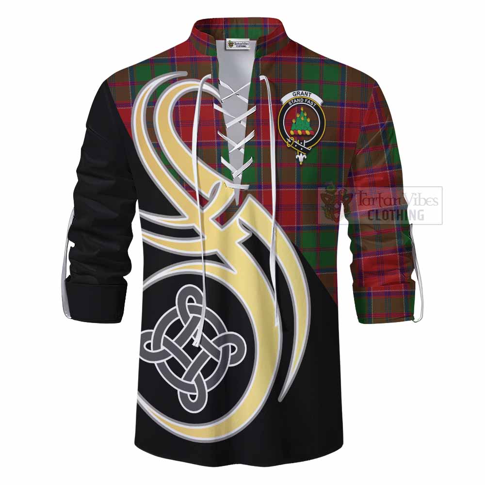 Tartan Vibes Clothing Grant Tartan Ghillie Kilt Shirt with Family Crest and Celtic Symbol Style
