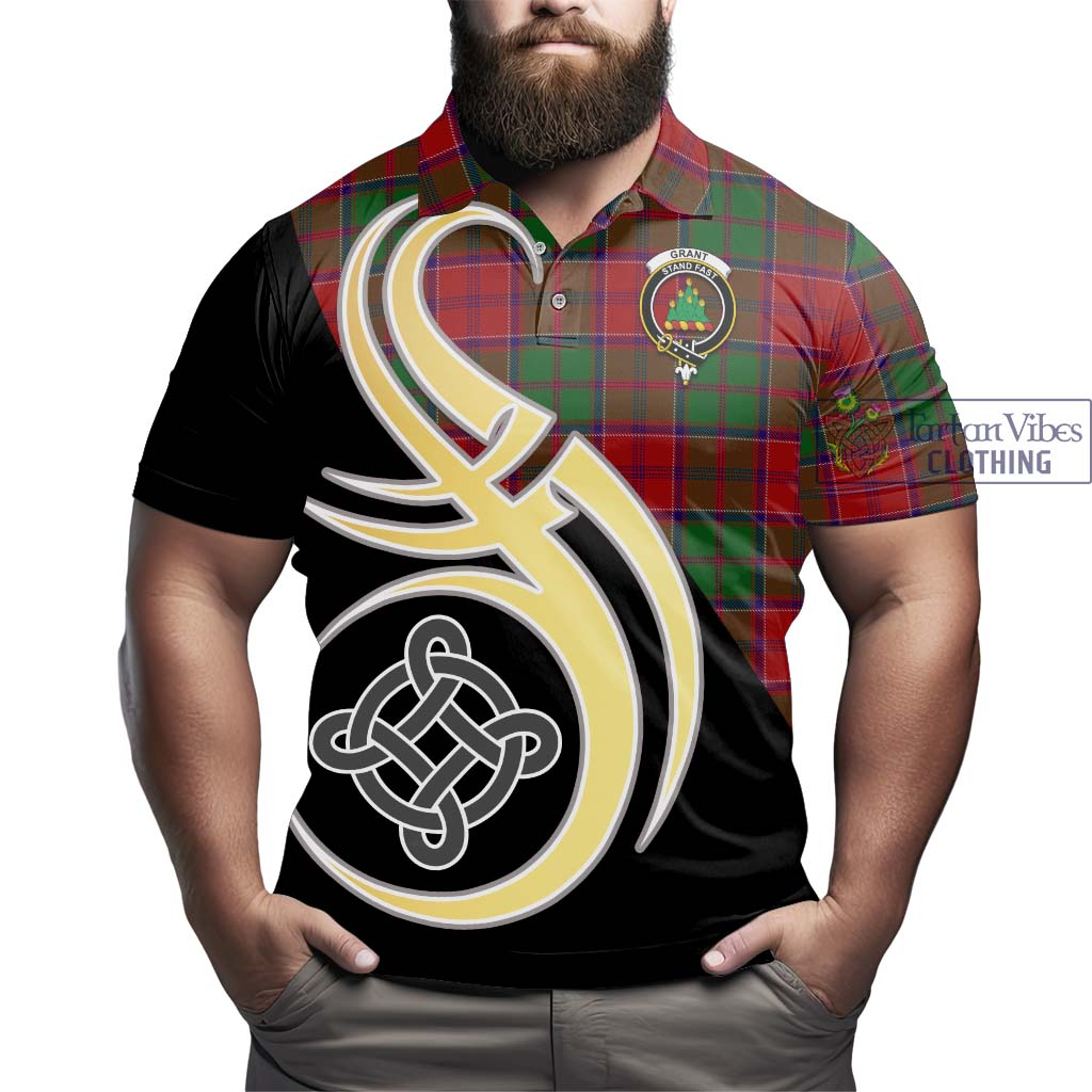Grant Tartan Polo Shirt with Family Crest and Celtic Symbol Style - Tartan Vibes Clothing
