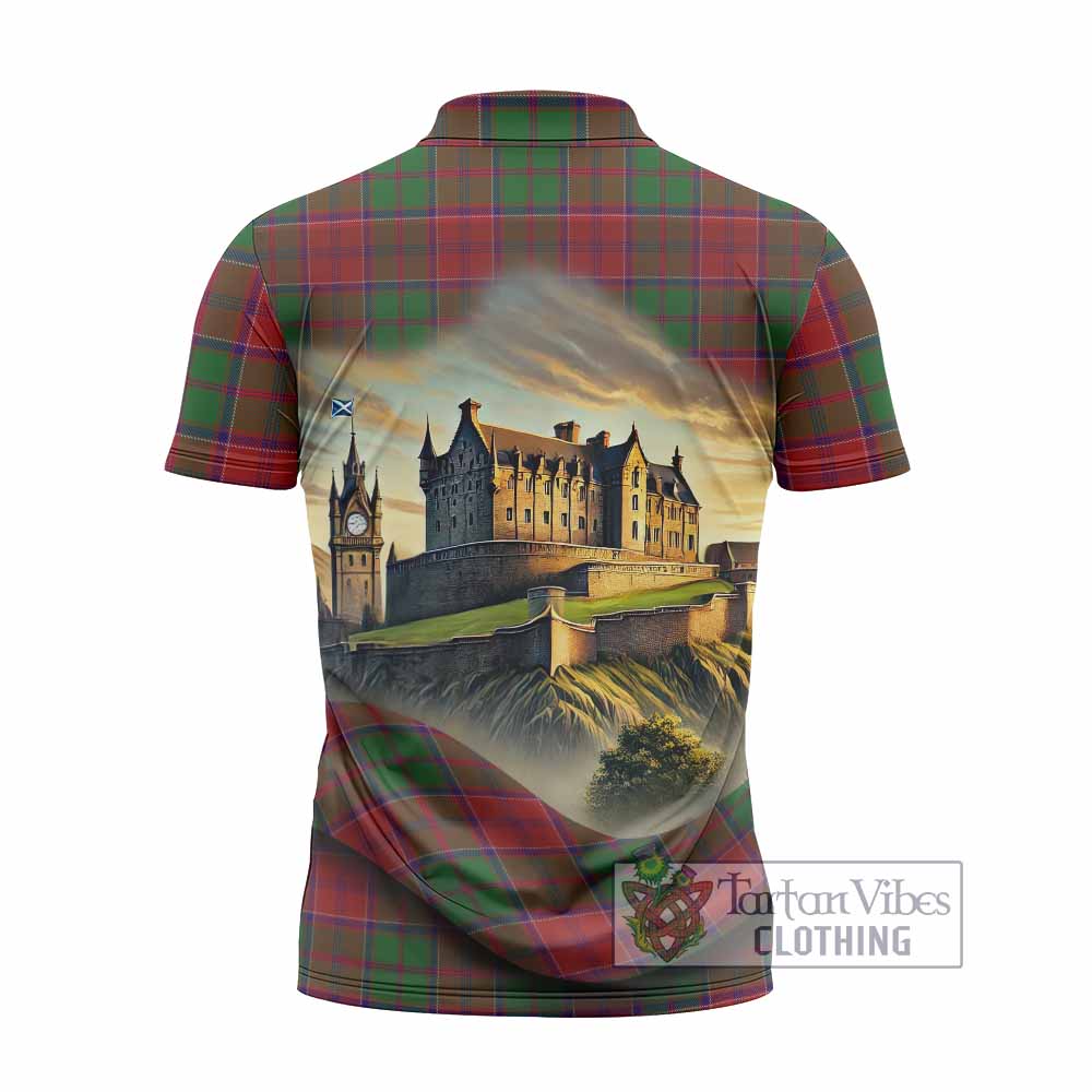 Tartan Vibes Clothing Grant Tartan Family Crest Zipper Polo Shirt with Scottish Ancient Castle Stype