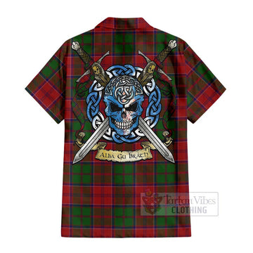 Tartan Vibes Clothing Grant Tartan Short Sleeve Button Shirt with Family Crest Celtic Skull Style