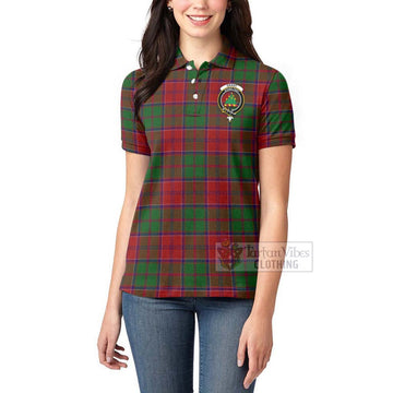 Tartan Vibes Clothing Grant Tartan Women's Polo Shirt with Family Crest and Bearded Skull Holding Bottles of Whiskey