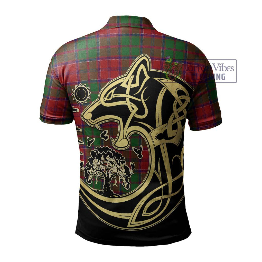 Grant Tartan Polo Shirt with Family Crest Celtic Wolf Style - Tartanvibesclothing Shop