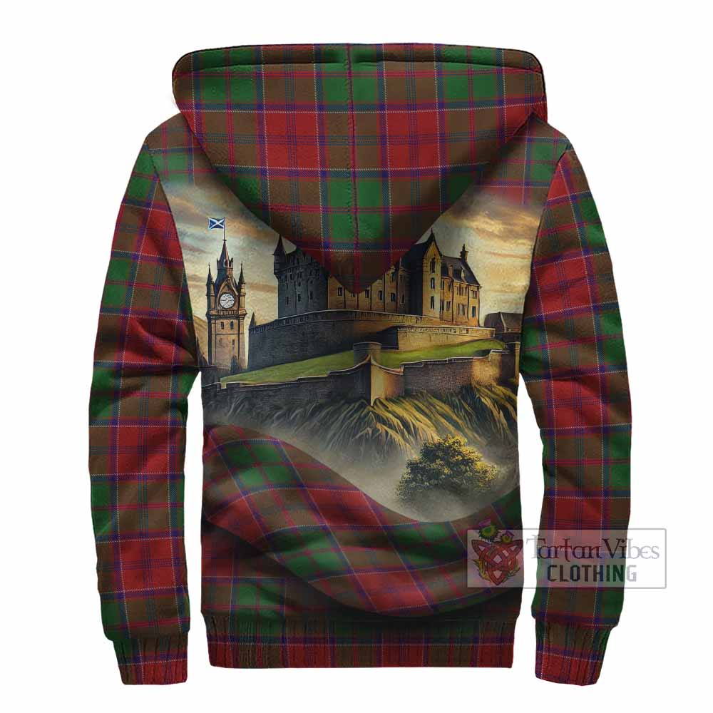 Tartan Vibes Clothing Grant Tartan Family Crest Sherpa Hoodie with Scottish Ancient Castle Style