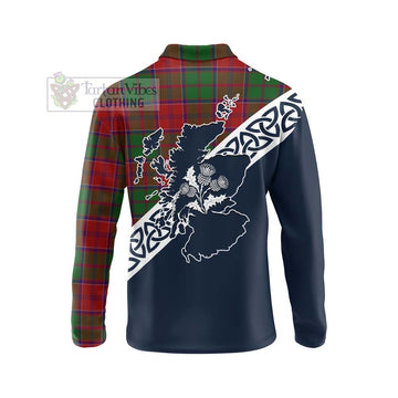 Grant Tartan Long Sleeve Polo Shirt Featuring Thistle and Scotland Map