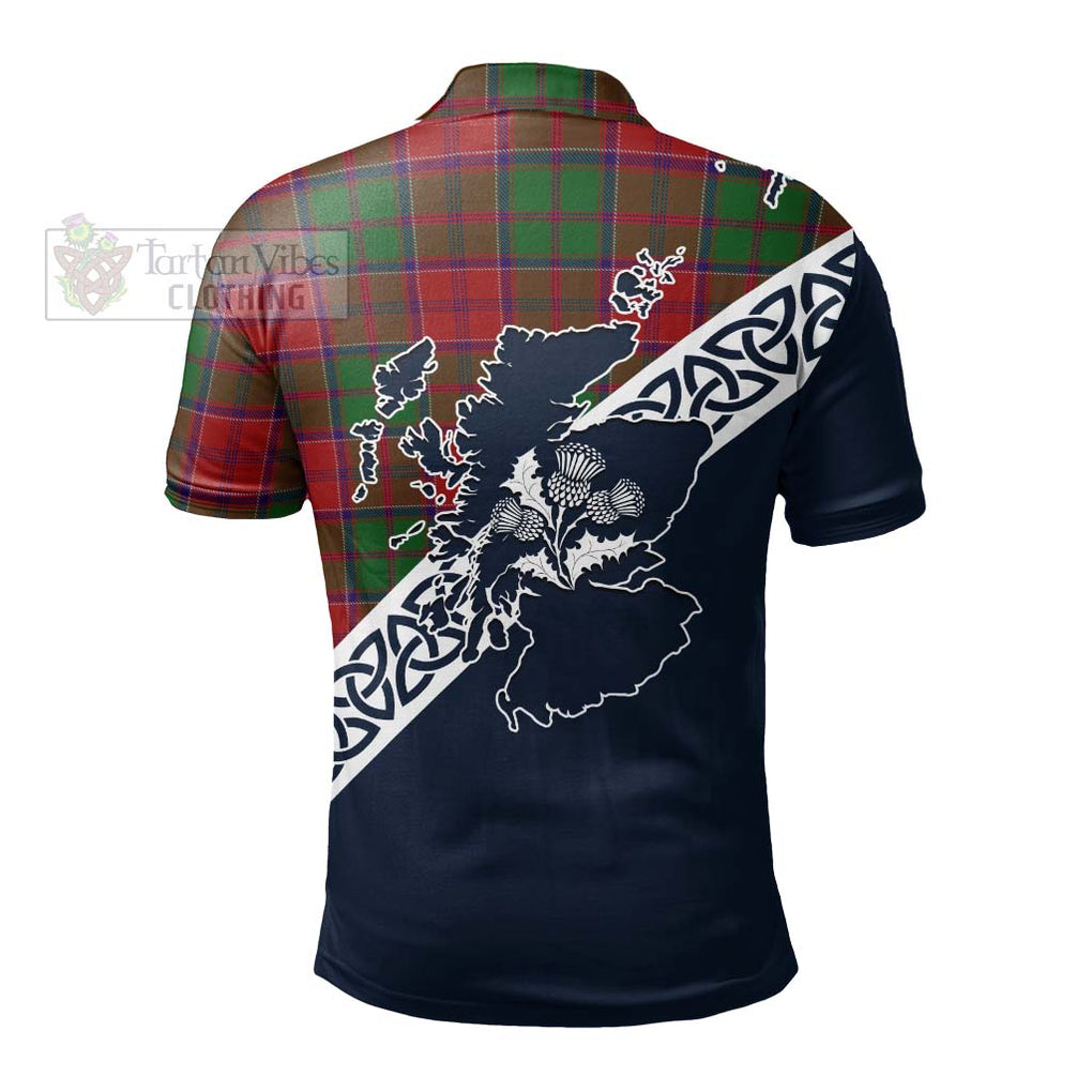 Grant Tartan Polo Shirt Featuring Thistle and Scotland Map