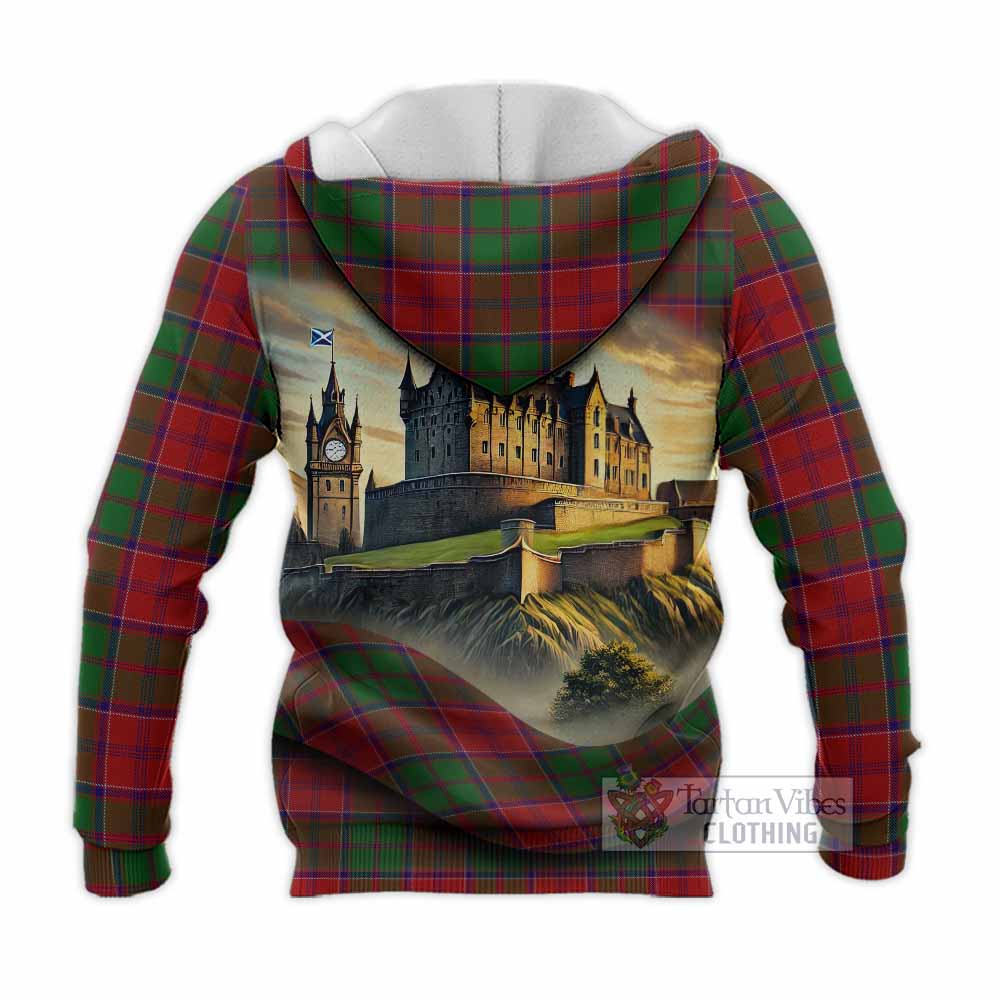 Tartan Vibes Clothing Grant Tartan Family Crest Knitted Hoodie with Scottish Ancient Castle Style