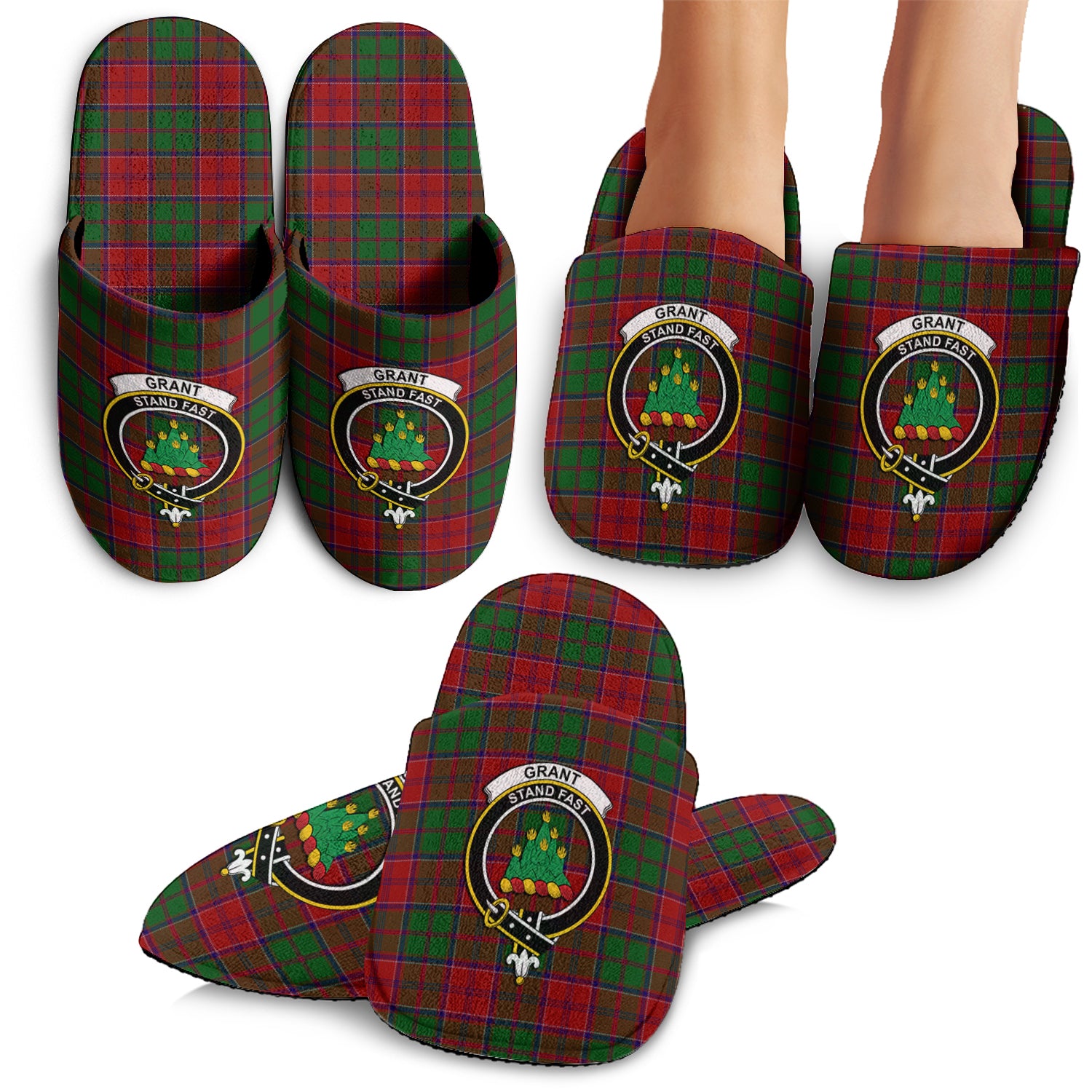 Grant Tartan Home Slippers with Family Crest - Tartanvibesclothing