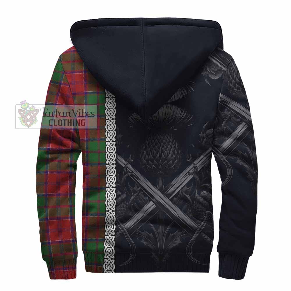 Tartan Vibes Clothing Grant Tartan Sherpa Hoodie with Family Crest Cross Sword Thistle Celtic Vibes